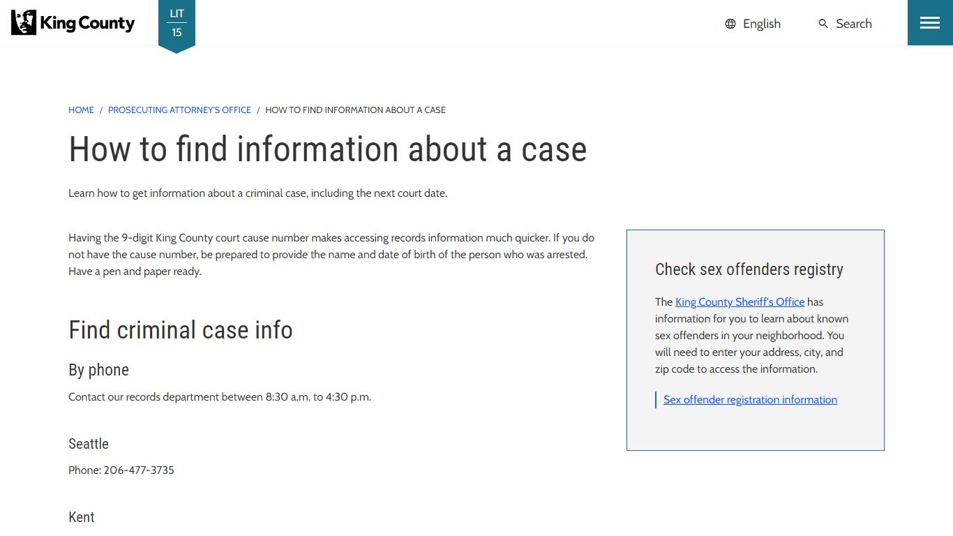 How to find information about a case - King County, Washington